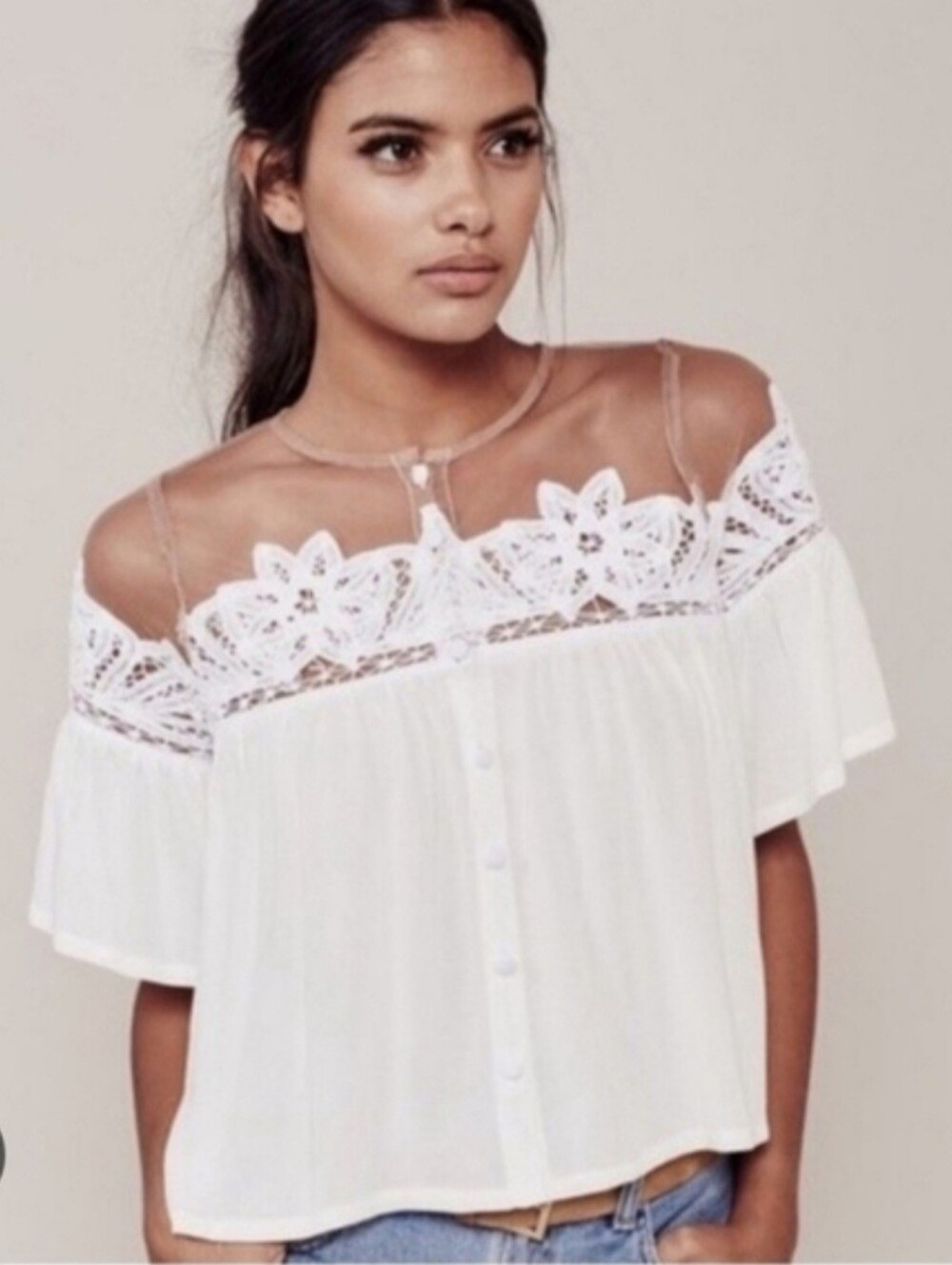 For Love And Lemons Cream Crochet Lace Peasant Blouse - Picture 2 of 11